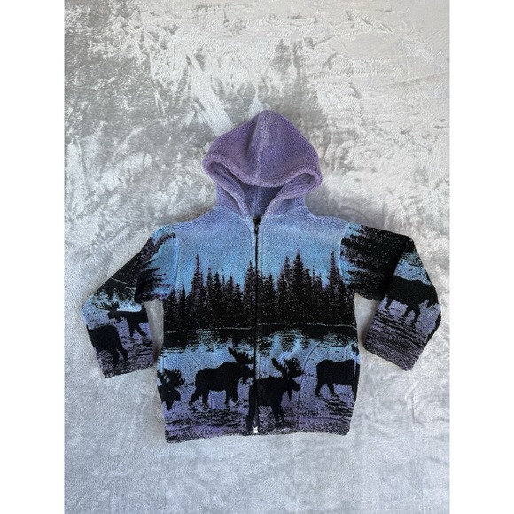 Black Mountain Other - Black Mountain Twilight Moose Plush Fleece Girls Youth Jacket Size 6/7 Purple